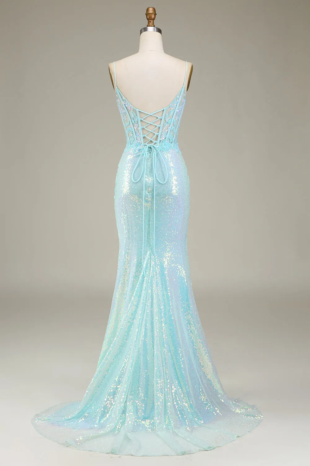 Light Blue Sparkly Mermaid Sequin Prom Dress with Slit sold by Zapaka product image thumbnail 2