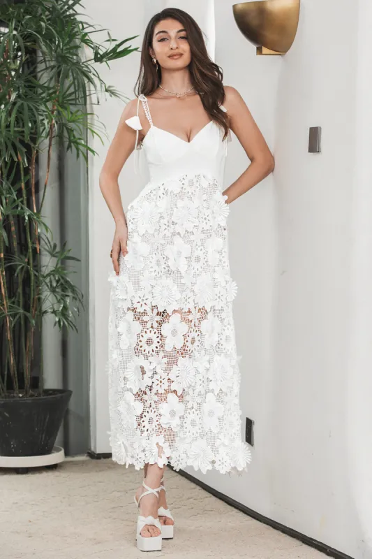 Modest White Boho Flower Sheath Spaghetti Straps Graduation Dress with Lace sold by Zapaka
