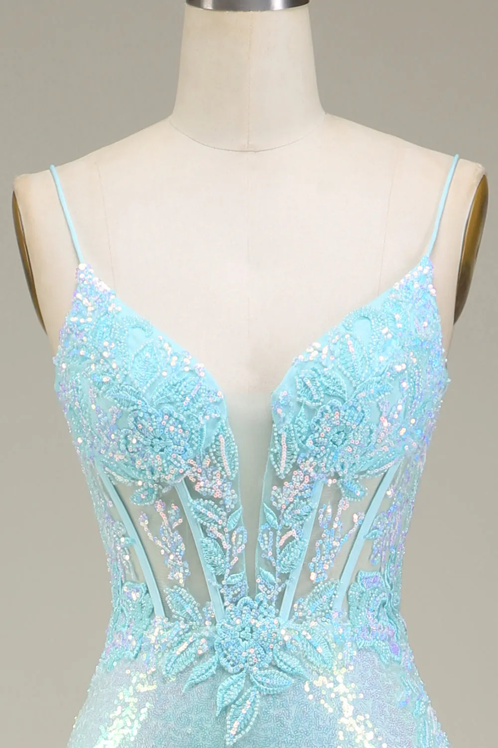 Light Blue Sparkly Mermaid Sequin Prom Dress with Slit sold by Zapaka product image thumbnail 4