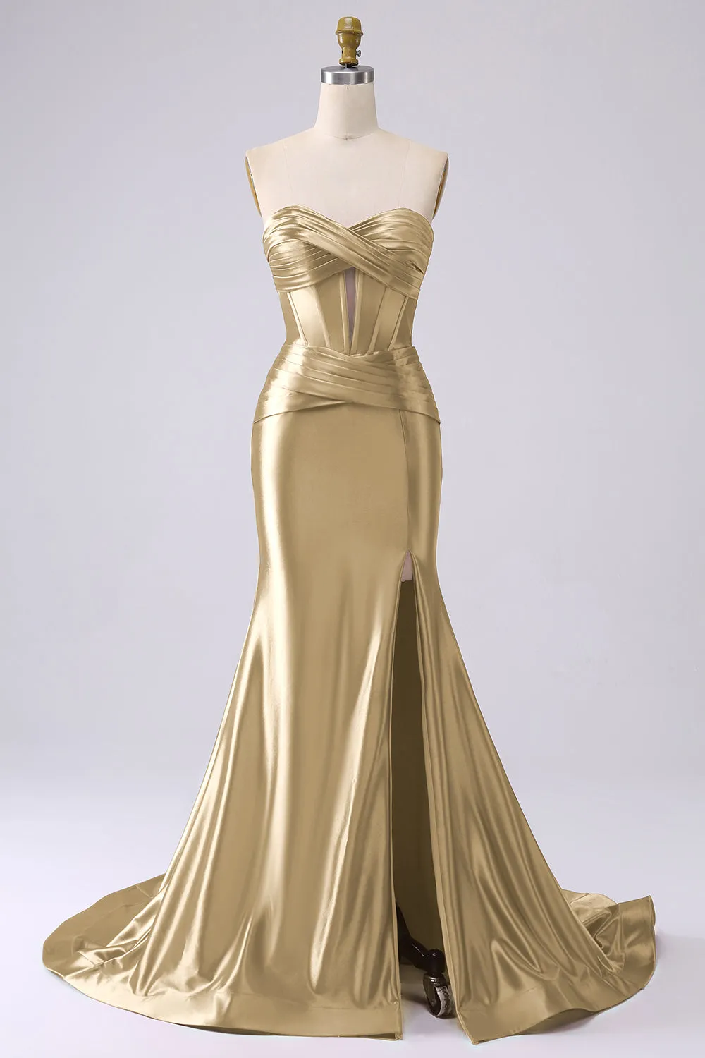 Sparkly Gold Mermaid Sweetheart Corset Long Prom Dress with Slit sold by Zapaka product image thumbnail 5
