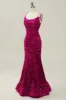 Hot Pink Sequin Spaghetti Straps Mermaid Prom Dress with Lace-up Back sold by Zapaka