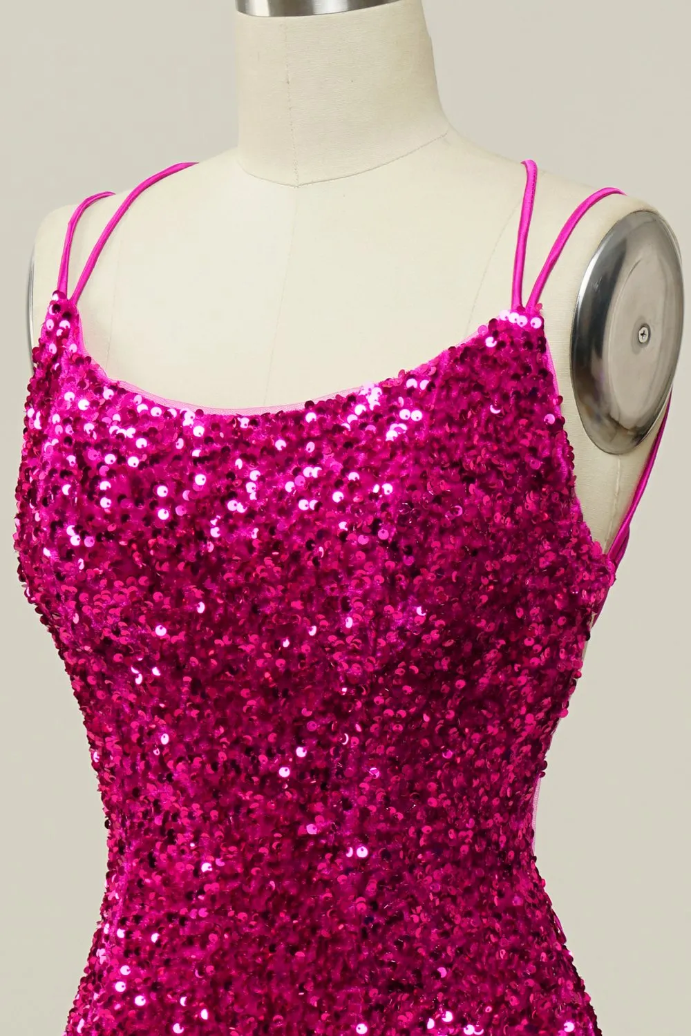 Hot Pink Sequin Spaghetti Straps Mermaid Prom Dress with Lace-up Back sold by Zapaka product image thumbnail 5
