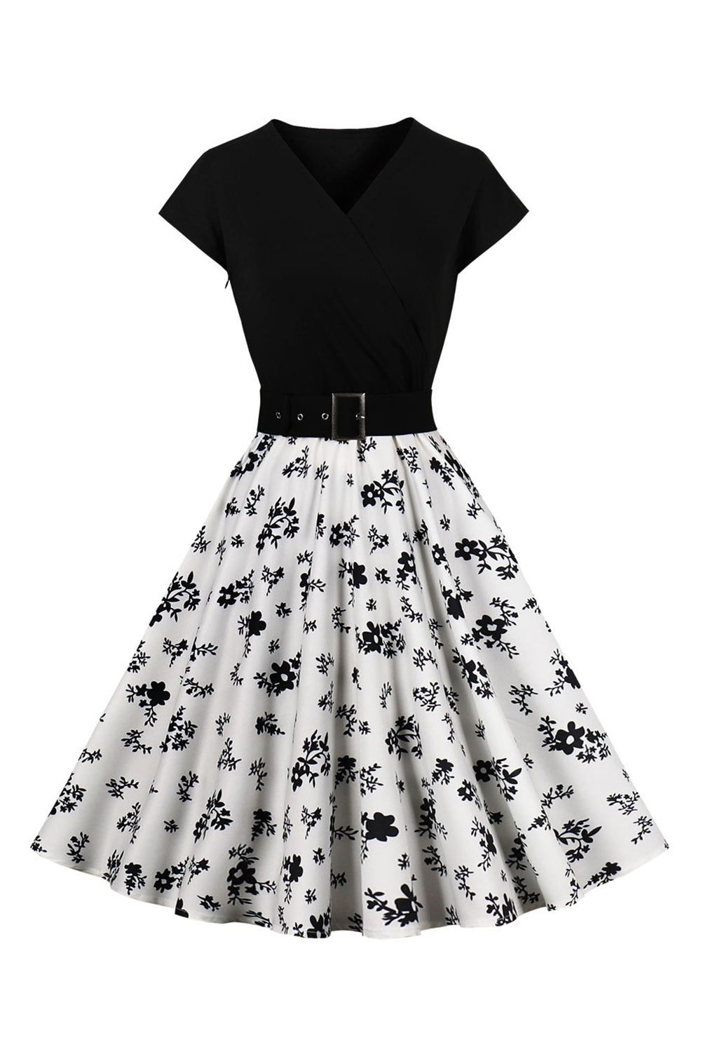 Black Floral Printed 1950s Swing Dress sold by Zapaka