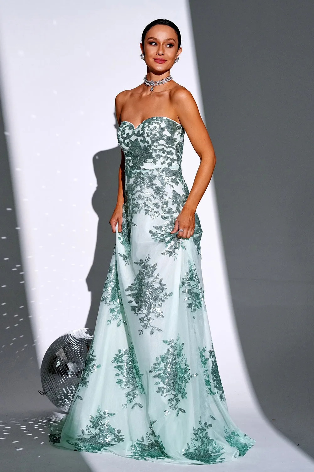 Sparkly Green A Line Sweetheart Long Prom Dress sold by Zapaka product image thumbnail 3