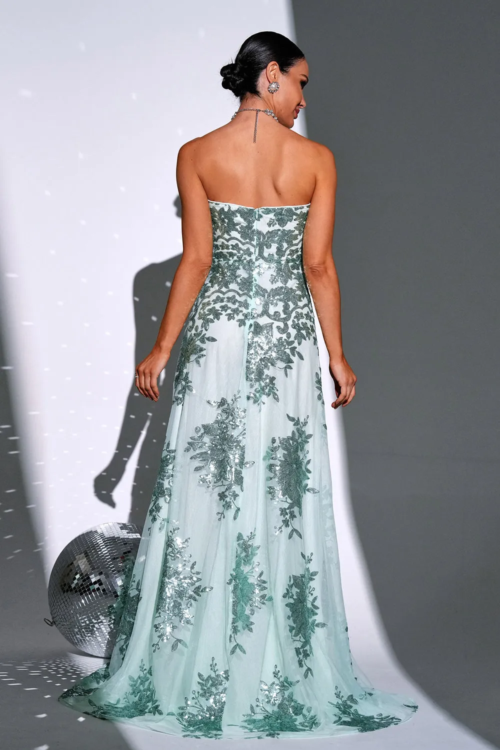 Sparkly Green A Line Sweetheart Long Prom Dress sold by Zapaka product image thumbnail 2