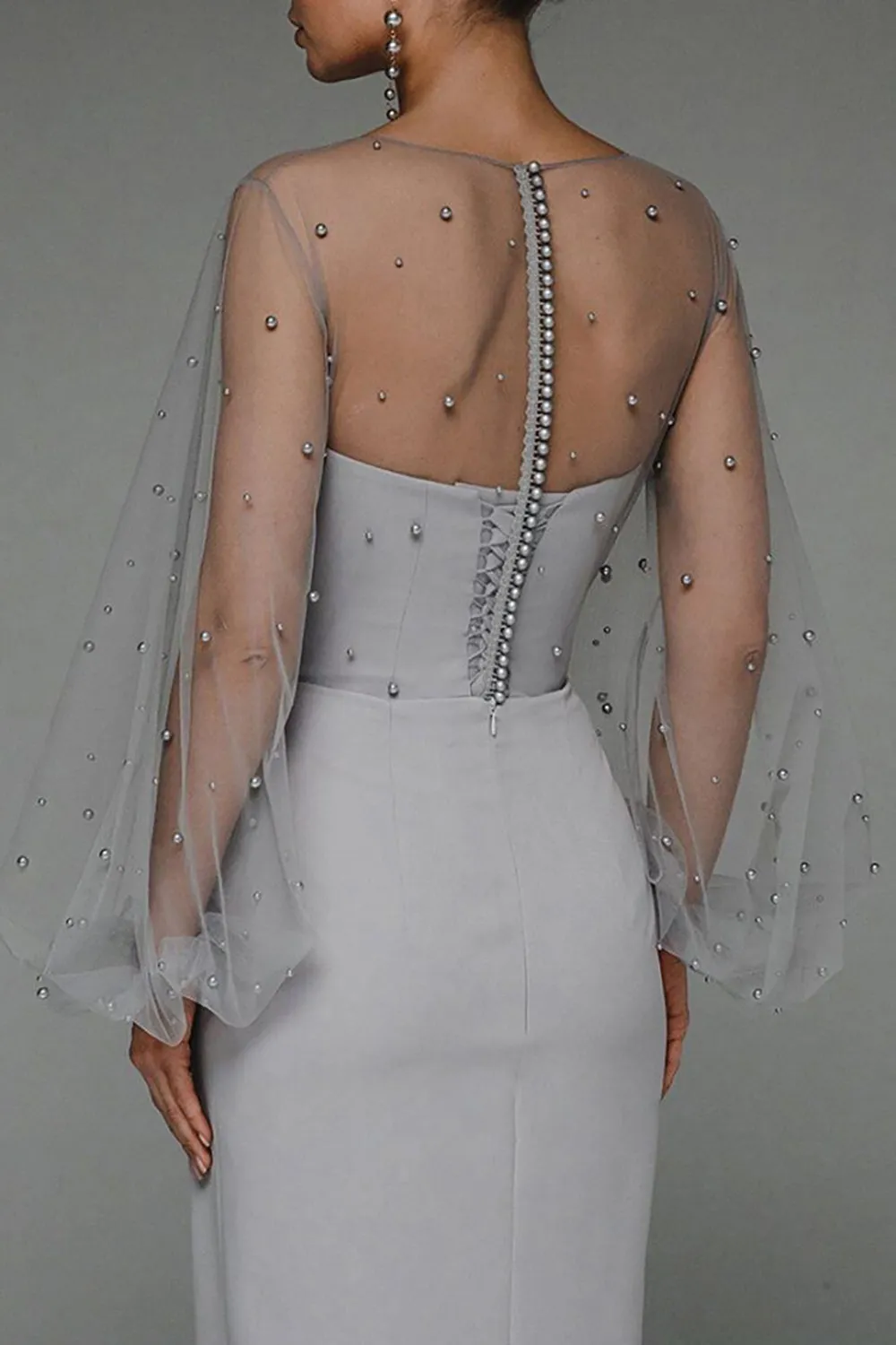 Grey Long Sleeves Party Dress with Beading sold by Zapaka product image thumbnail 4