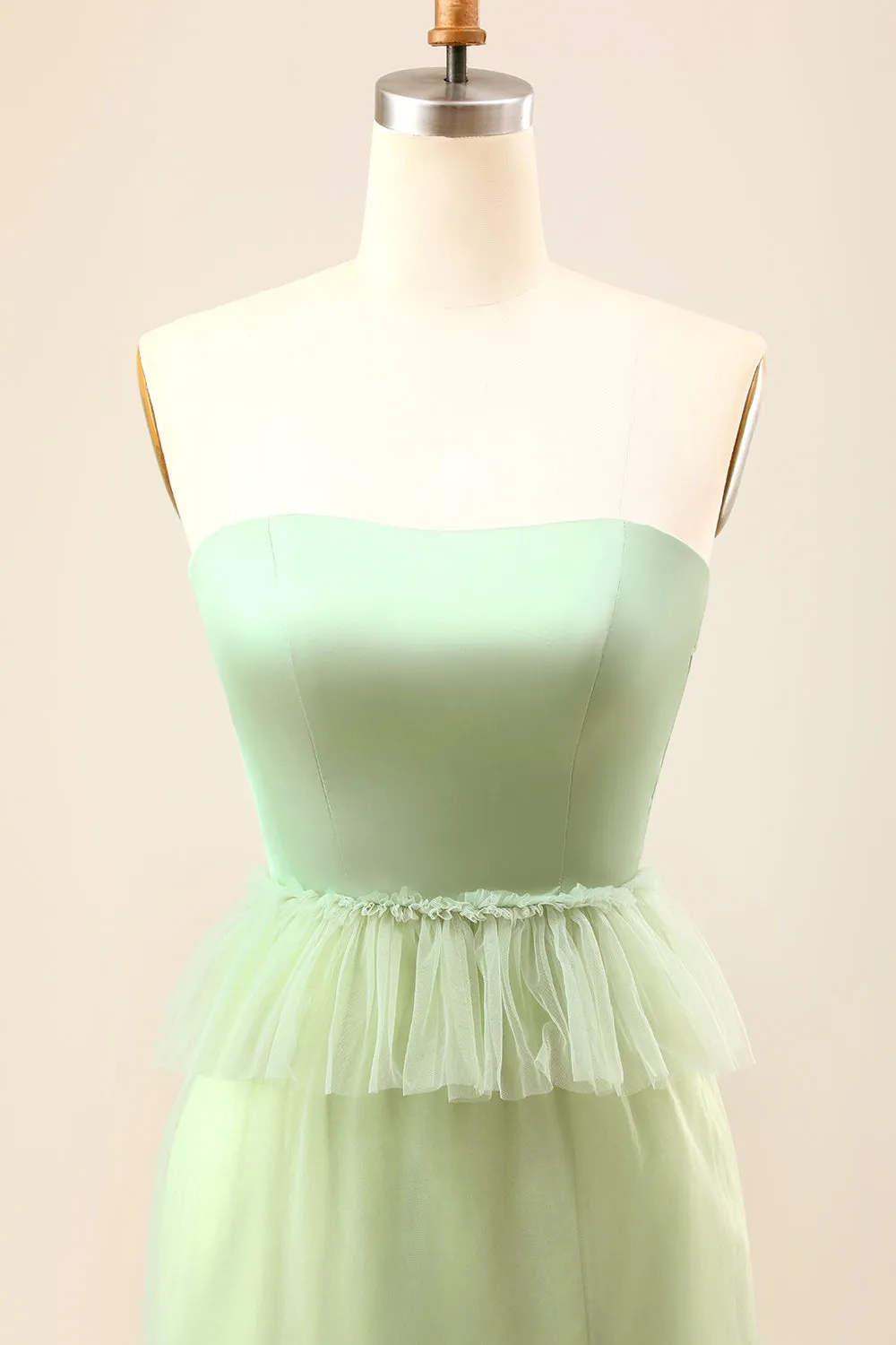 A-Line Strapless Matcha Tiered Long Bridesmaid Dress with Ruffles sold by Zapaka product image thumbnail 5