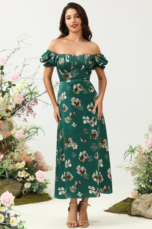 Dark Green Floral Boho Bridesmaid Dress made by Zapaka