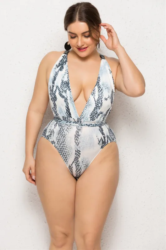 Plus Size Grey Printed One Piece Swimsuits sold by Zapaka