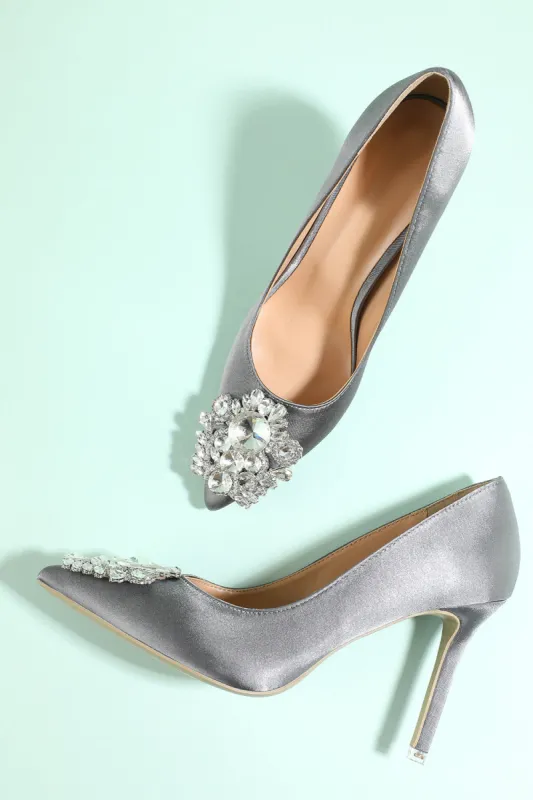 Grey Rhinestone Party Shoes sold by Zapaka
