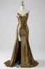 Sparkly Mermaid Golden Long Prom Dress with Slit sold by Zapaka