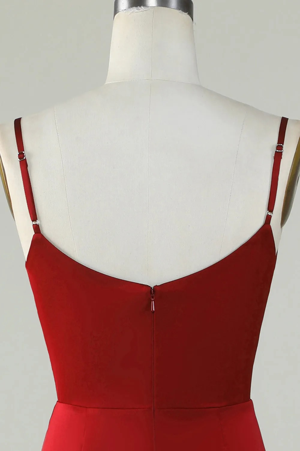 Spaghetti Straps Burgundy Long Bridesmaid Dress with Split Front sold by Zapaka product image thumbnail 5