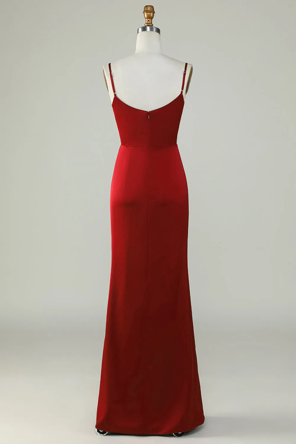 Spaghetti Straps Burgundy Long Bridesmaid Dress with Split Front sold by Zapaka product image thumbnail 2
