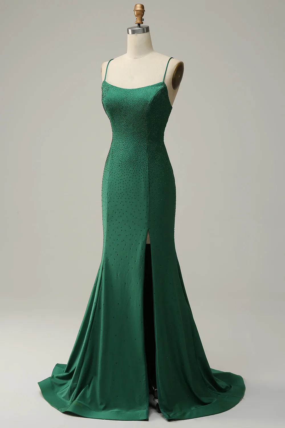 Mermaid Spaghetti Straps Dark Green Long Prom Dress with Beading sold by Zapaka product image thumbnail 3