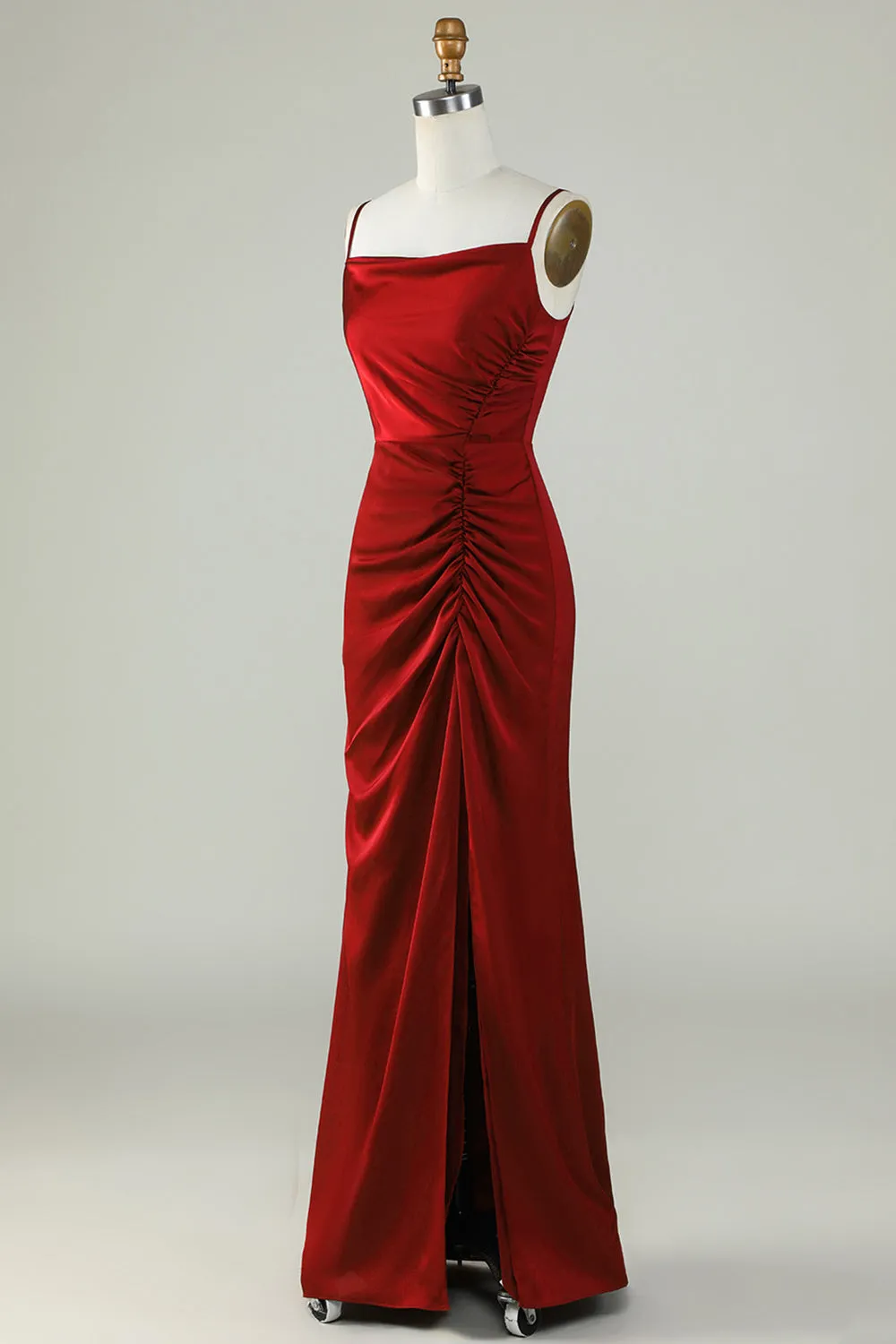 Spaghetti Straps Burgundy Long Bridesmaid Dress with Split Front sold by Zapaka product image thumbnail 3