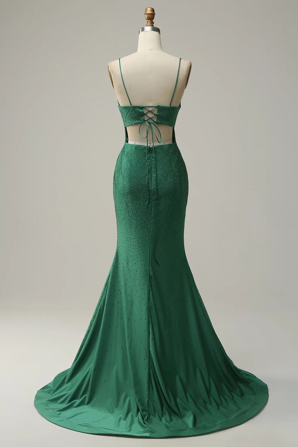 Mermaid Spaghetti Straps Dark Green Long Prom Dress with Beading sold by Zapaka product image thumbnail 2