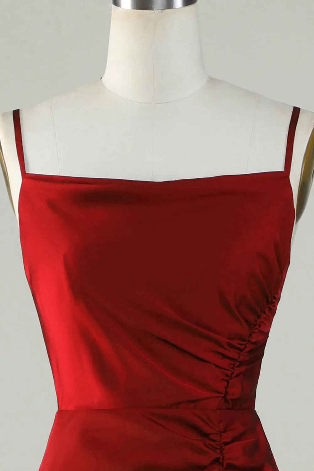 Spaghetti Straps Burgundy Long Bridesmaid Dress with Split Front sold by Zapaka product image thumbnail 4