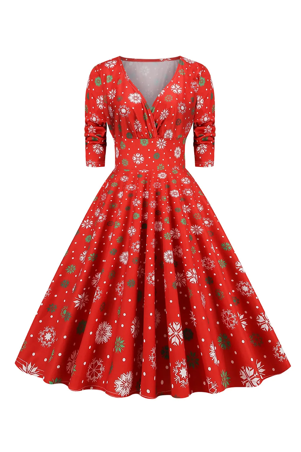 Green Christmas V-Neck VIntage Dress sold by Zapaka product image thumbnail 4