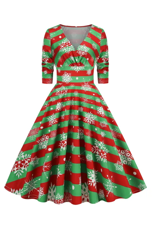 Green Christmas V-Neck VIntage Dress sold by Zapaka