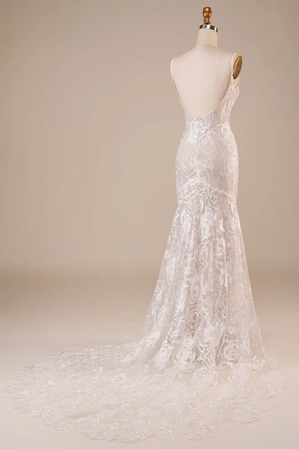 Backless Lace Ivory Wedding Dress with Sweep Train sold by Zapaka product image thumbnail 2