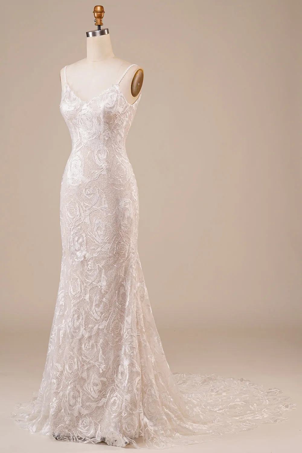 Backless Lace Ivory Wedding Dress with Sweep Train sold by Zapaka product image thumbnail 3