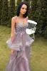 A Line Spaghetti Straps Purple Grey Long Prom Dress with Appliques sold by Zapaka
