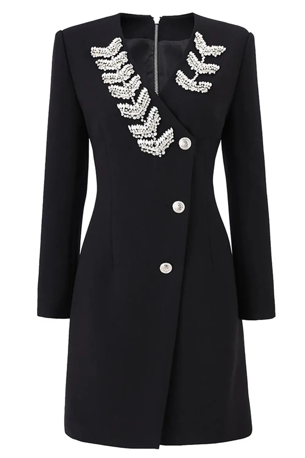Beaded Black Long Sleeves Women Blazer Dress sold by Zapaka