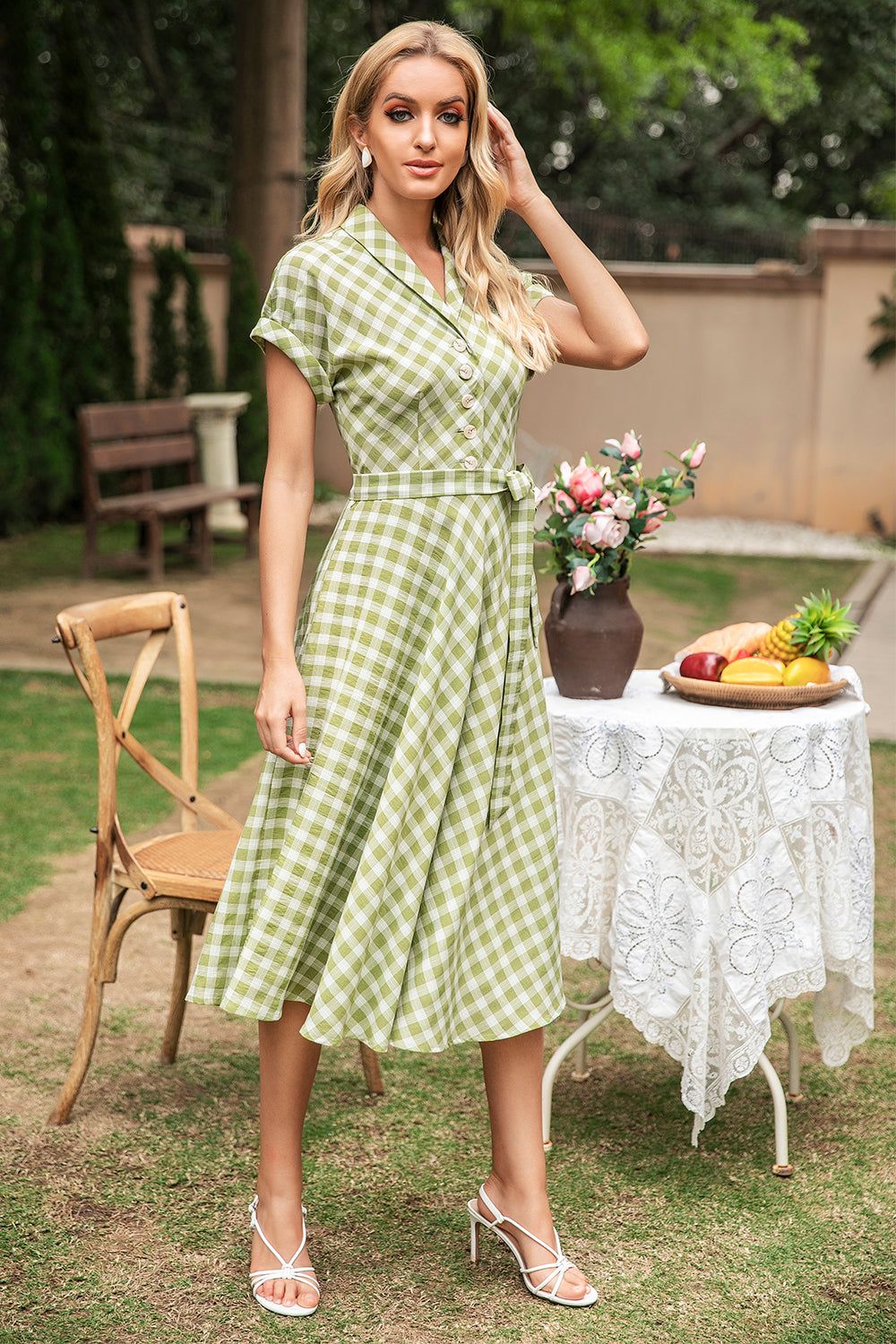 Green Plaid Casual Dress sold by Zapaka product image thumbnail 5