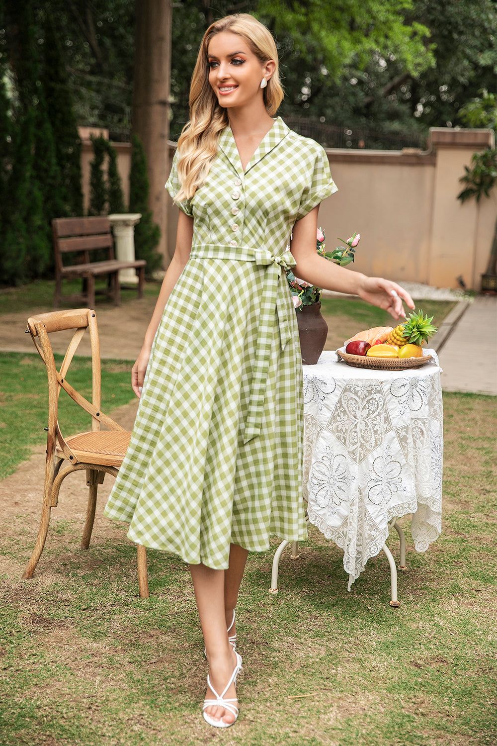 Green Plaid Casual Dress sold by Zapaka product image thumbnail 3