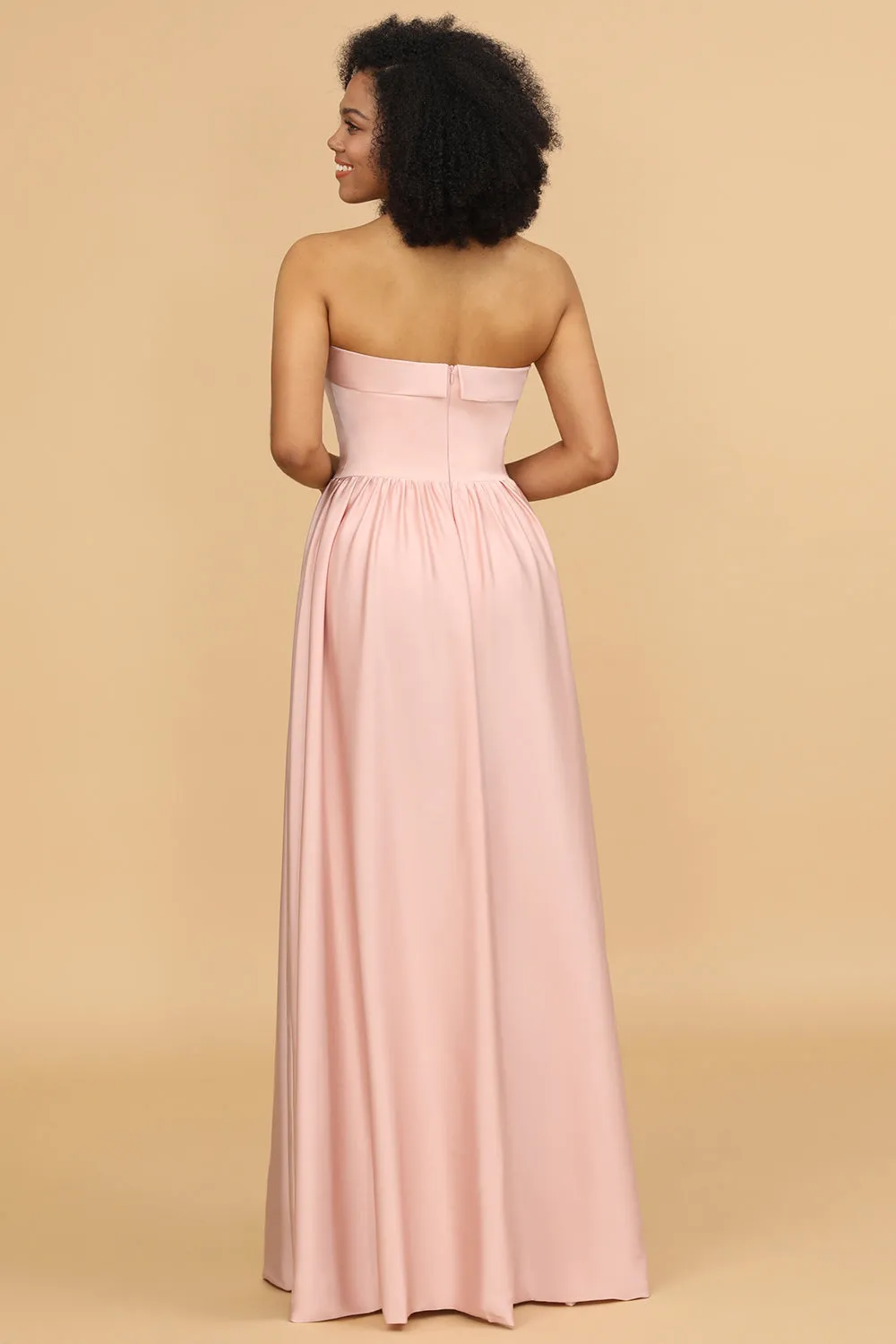 A Line Strapless Blush Satin Long Bridesmaid Dress sold by Zapaka product image thumbnail 2