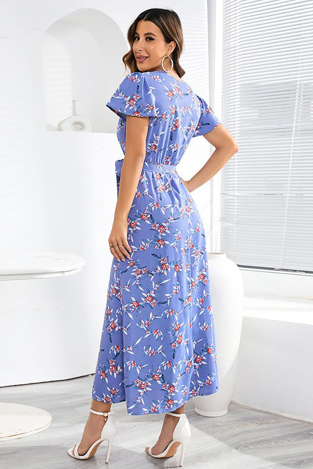 V Neck Black Floral Printed Summer Dress with Silt sold by Zapaka product image thumbnail 8