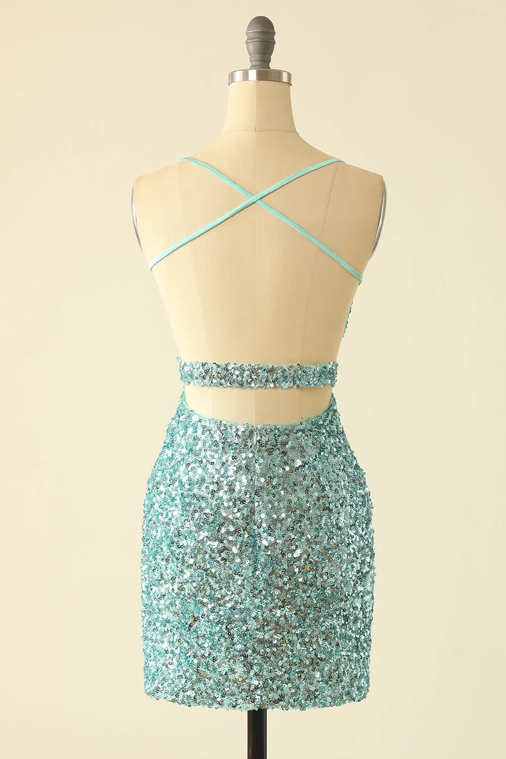 Green Open Back Sequin Glitter Homecoming Dress sold by Zapaka product image thumbnail 2
