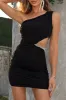 Cut Out One Shoulder Black Party Dress sold by Zapaka