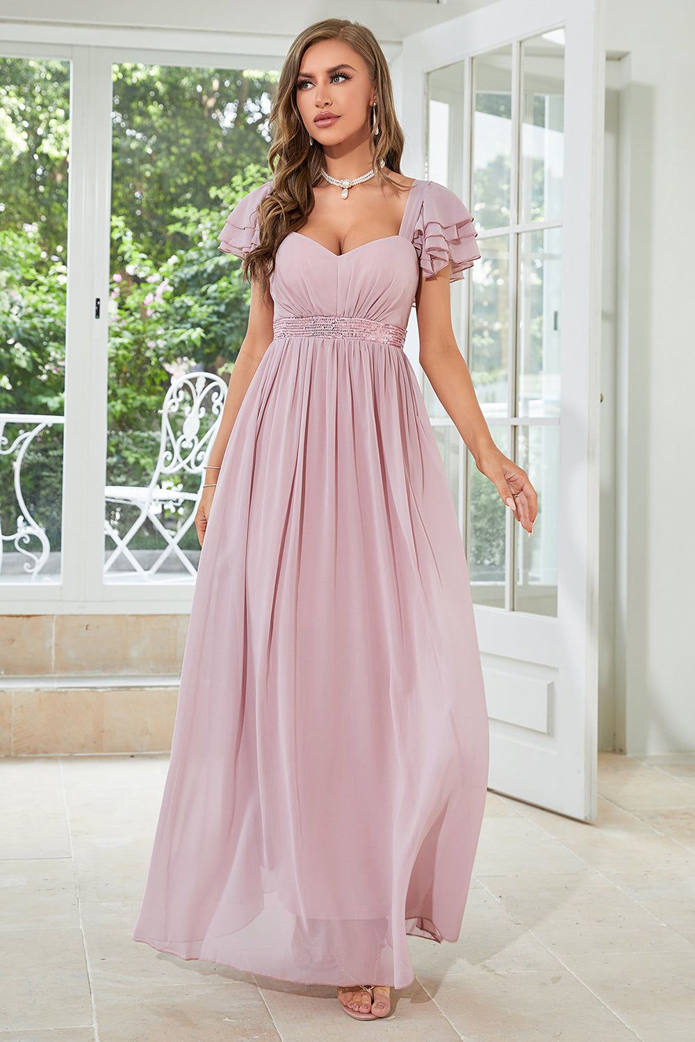 Chiffon A-Line Dusty Rose Formal Dress sold by Zapaka product image thumbnail 5