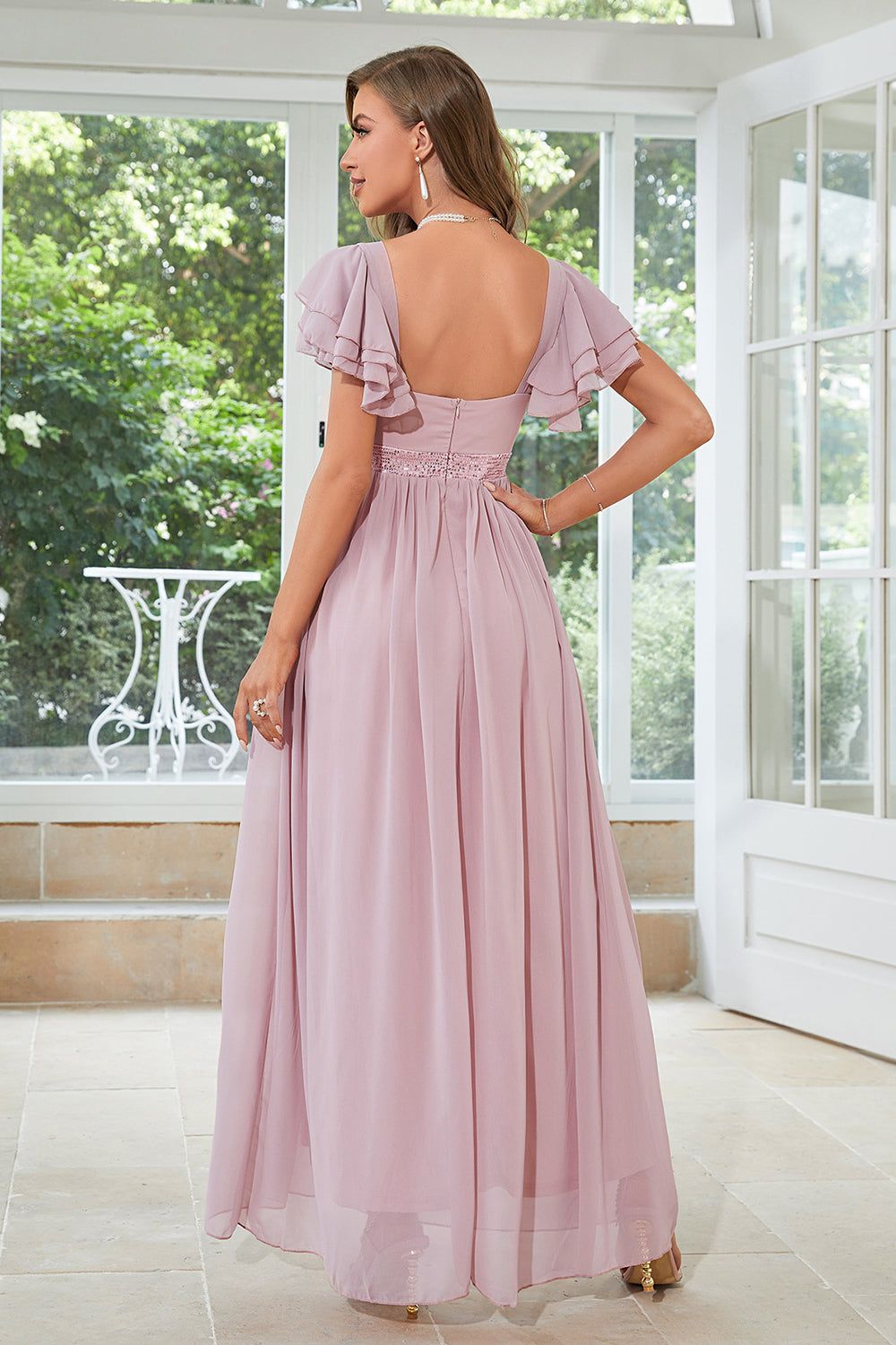 Chiffon A-Line Dusty Rose Formal Dress sold by Zapaka product image thumbnail 2