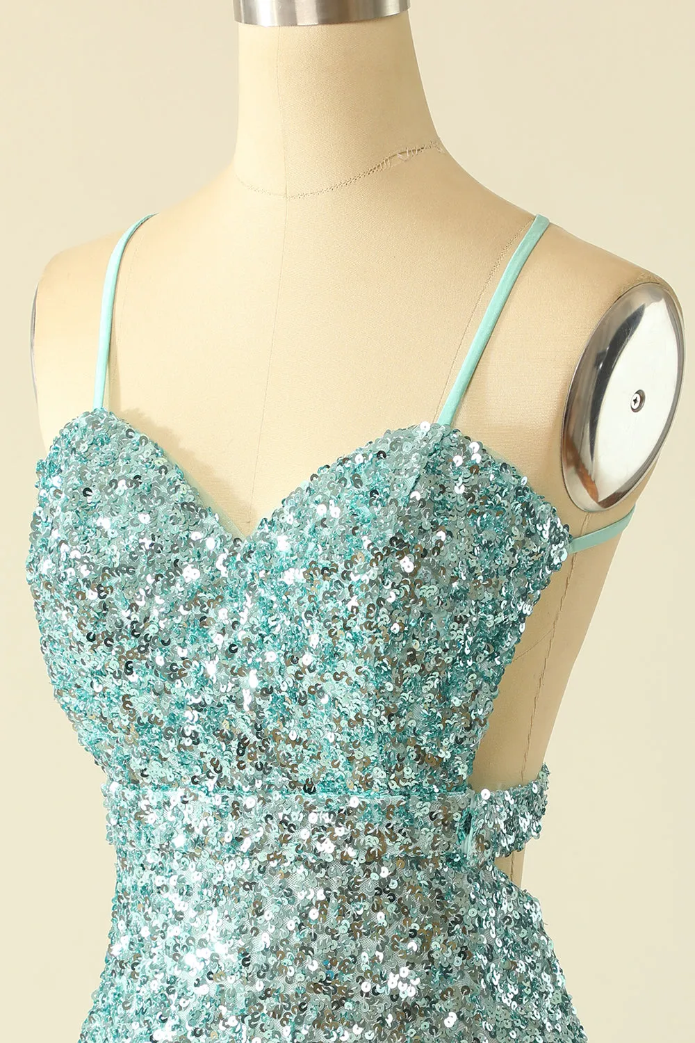 Green Open Back Sequin Glitter Homecoming Dress sold by Zapaka product image thumbnail 5