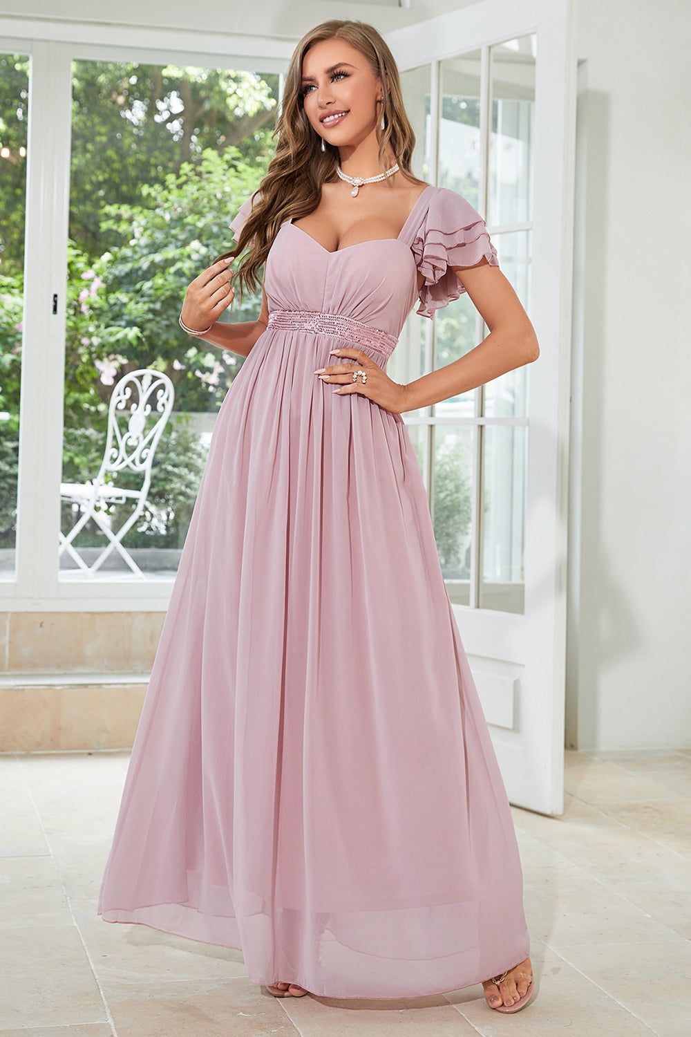 Chiffon A-Line Dusty Rose Formal Dress sold by Zapaka product image thumbnail 3