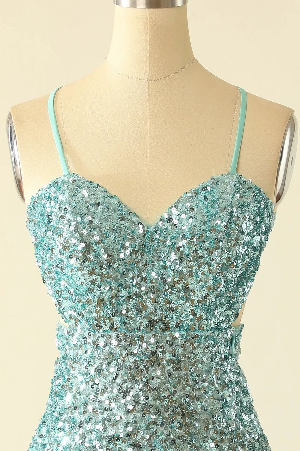 Green Open Back Sequin Glitter Homecoming Dress sold by Zapaka product image thumbnail 4