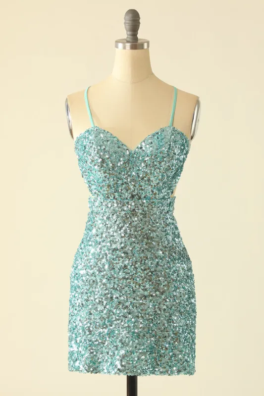 Green Open Back Sequin Glitter Homecoming Dress made by Zapaka