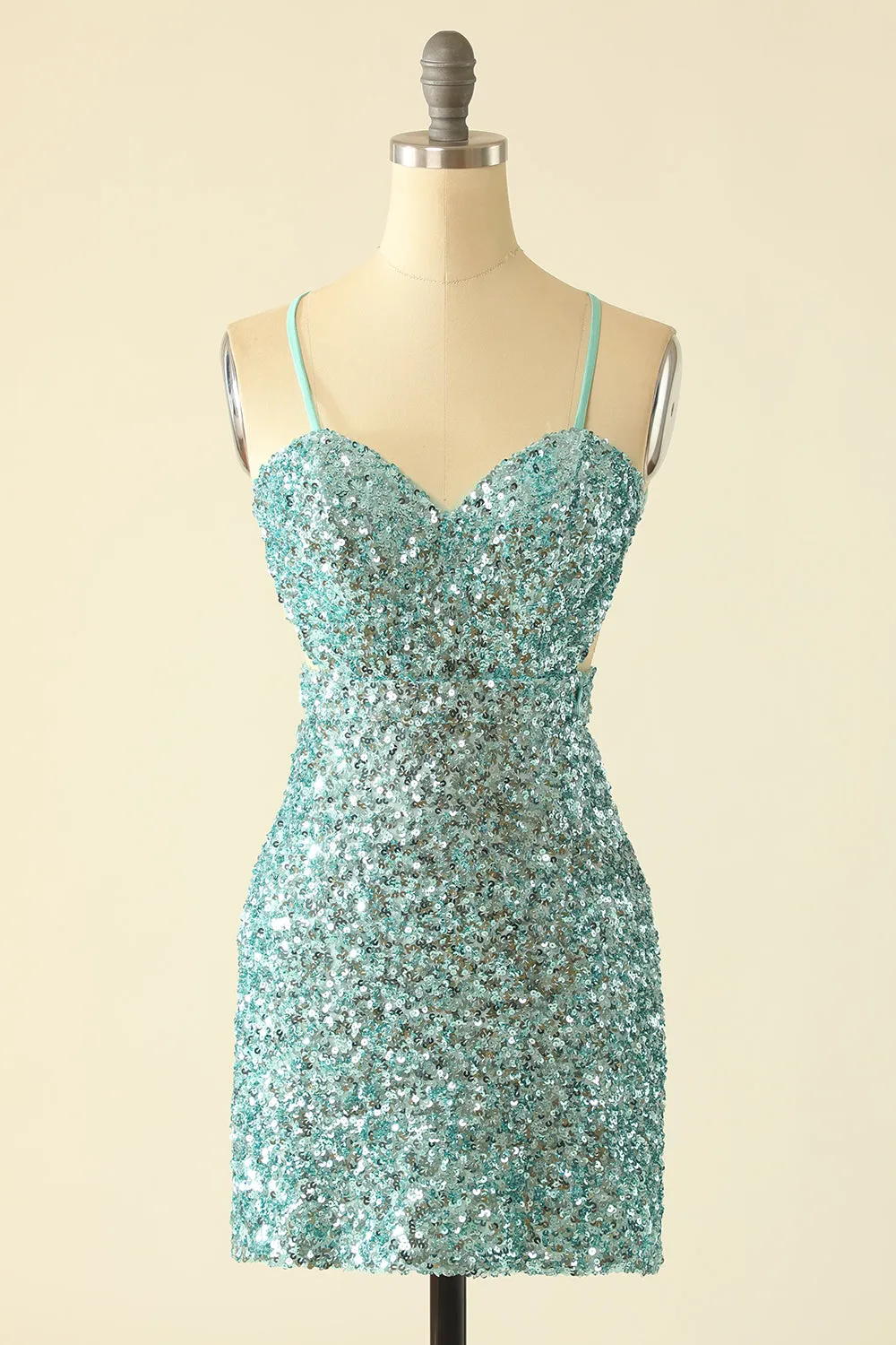 Green Open Back Sequin Glitter Homecoming Dress sold by Zapaka