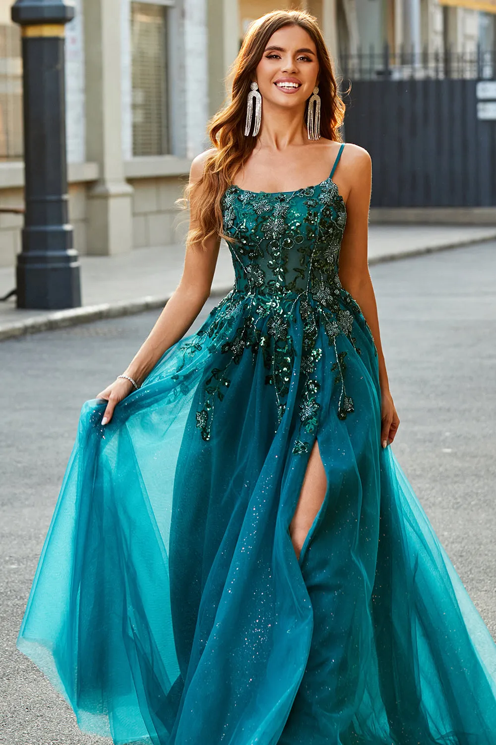 Gorgeous A Line Spaghetti Straps Dark Green Long Prom Dress with Appliques sold by Zapaka product image thumbnail 3