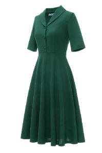 Dark Green Short Sleeves Vintage 1950s Dress sold by Zapaka