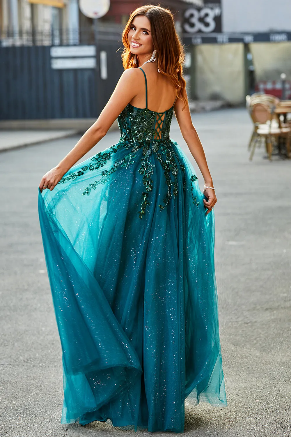 Gorgeous A Line Spaghetti Straps Dark Green Long Prom Dress with Appliques sold by Zapaka product image thumbnail 2