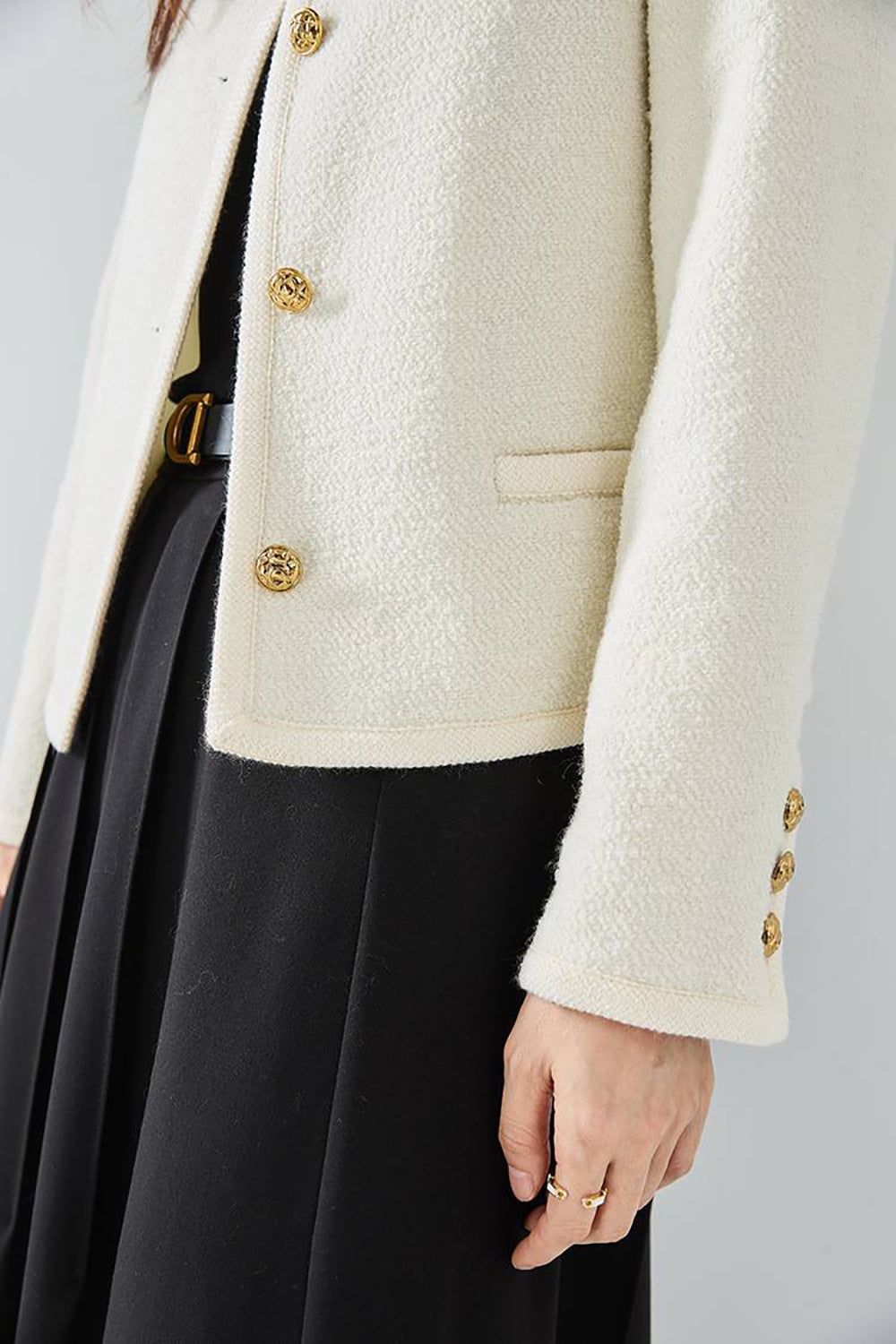 White Shawl Lapel Button Cropped Women Coat sold by Zapaka product image thumbnail 3
