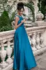 Ink Blue A Line V Neck Keyhole Pleated Long Bridesmaid Dress sold by Zapaka