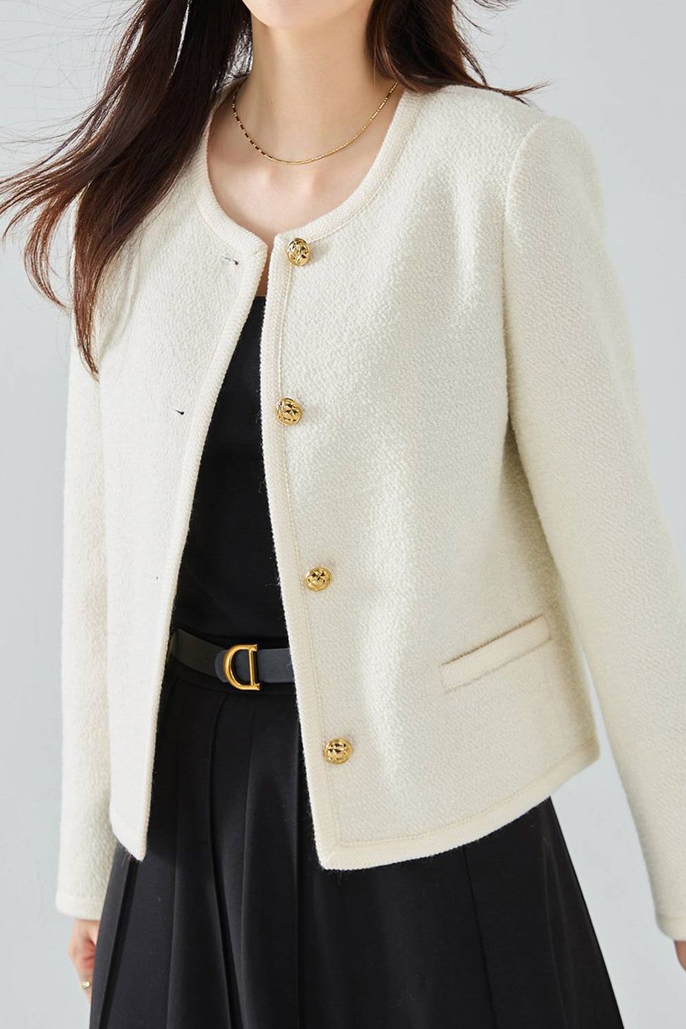White Shawl Lapel Button Cropped Women Coat sold by Zapaka product image thumbnail 4