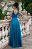 Ink Blue A Line V Neck Keyhole Pleated Long Bridesmaid Dress sold by Zapaka