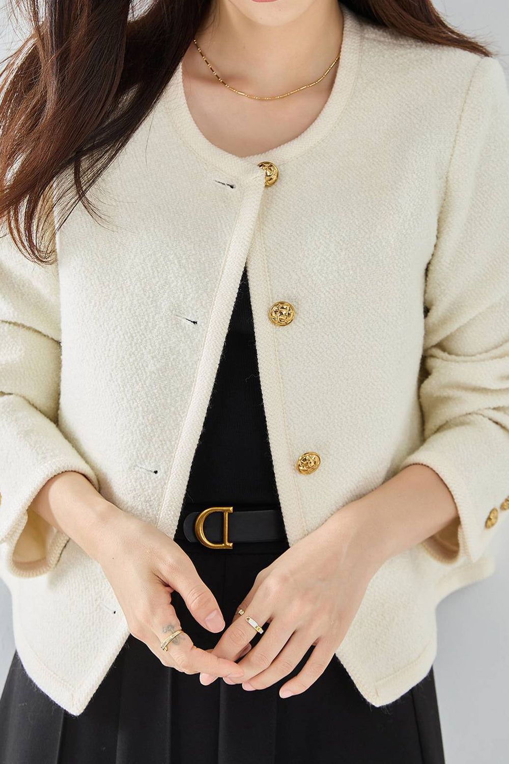 White Shawl Lapel Button Cropped Women Coat sold by Zapaka product image thumbnail 5