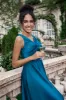 Ink Blue A Line V Neck Keyhole Pleated Long Bridesmaid Dress sold by Zapaka