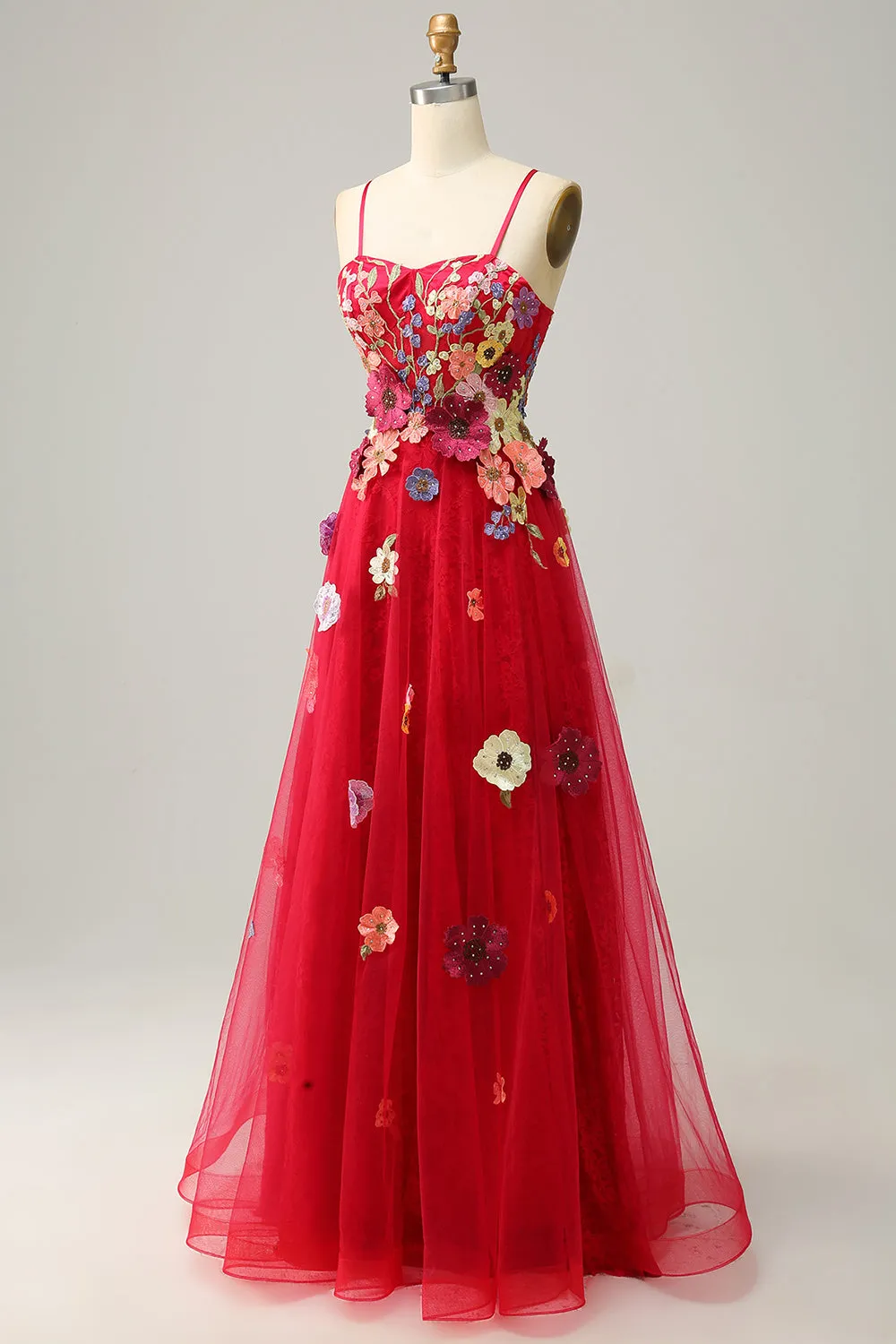 A Line Spaghetti Straps Burgundy Long Prom Dress with Appliques sold by Zapaka product image thumbnail 3